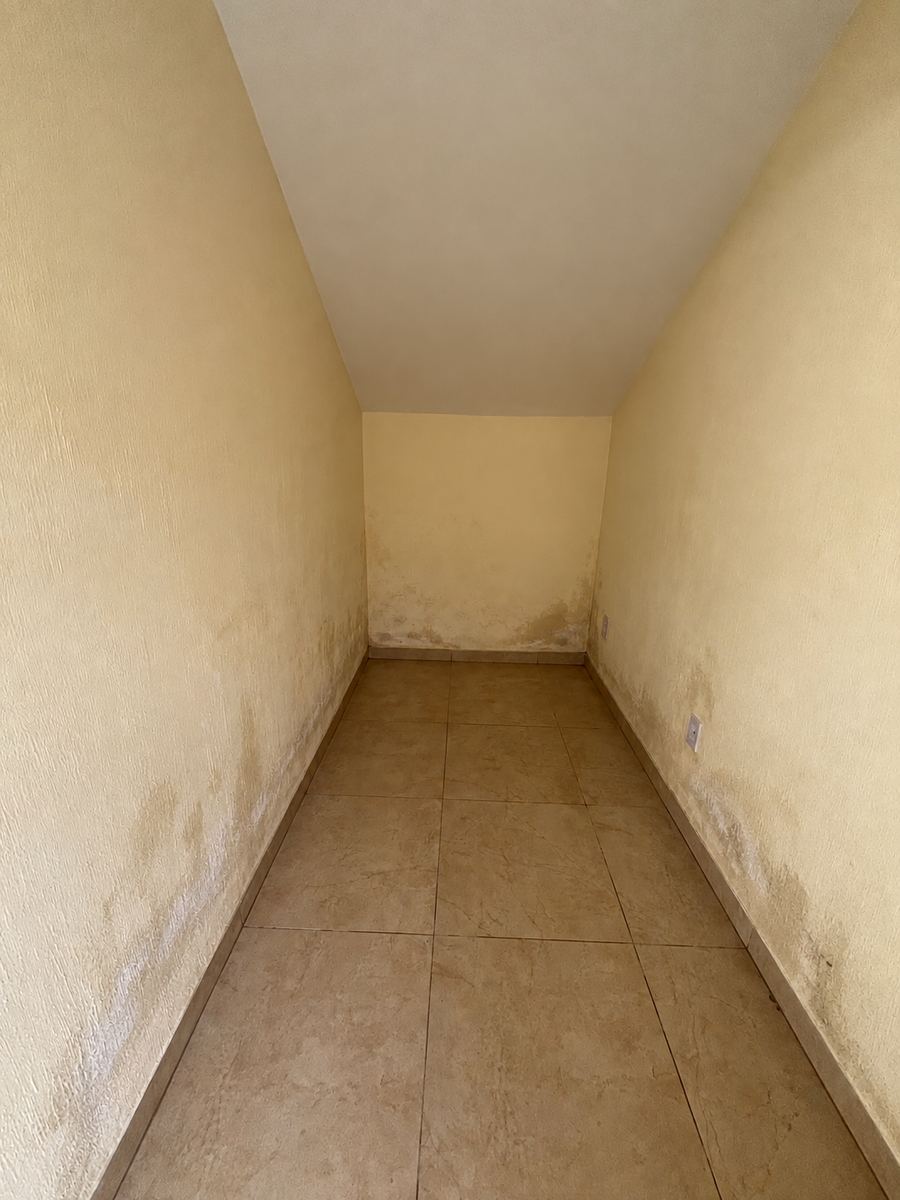 Antes: muro con salitre y manchas de humedad en la parte baja